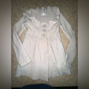 Anthropologie Charlie & Robin Chic Cream sweater with Ruffle Collar 100% wool